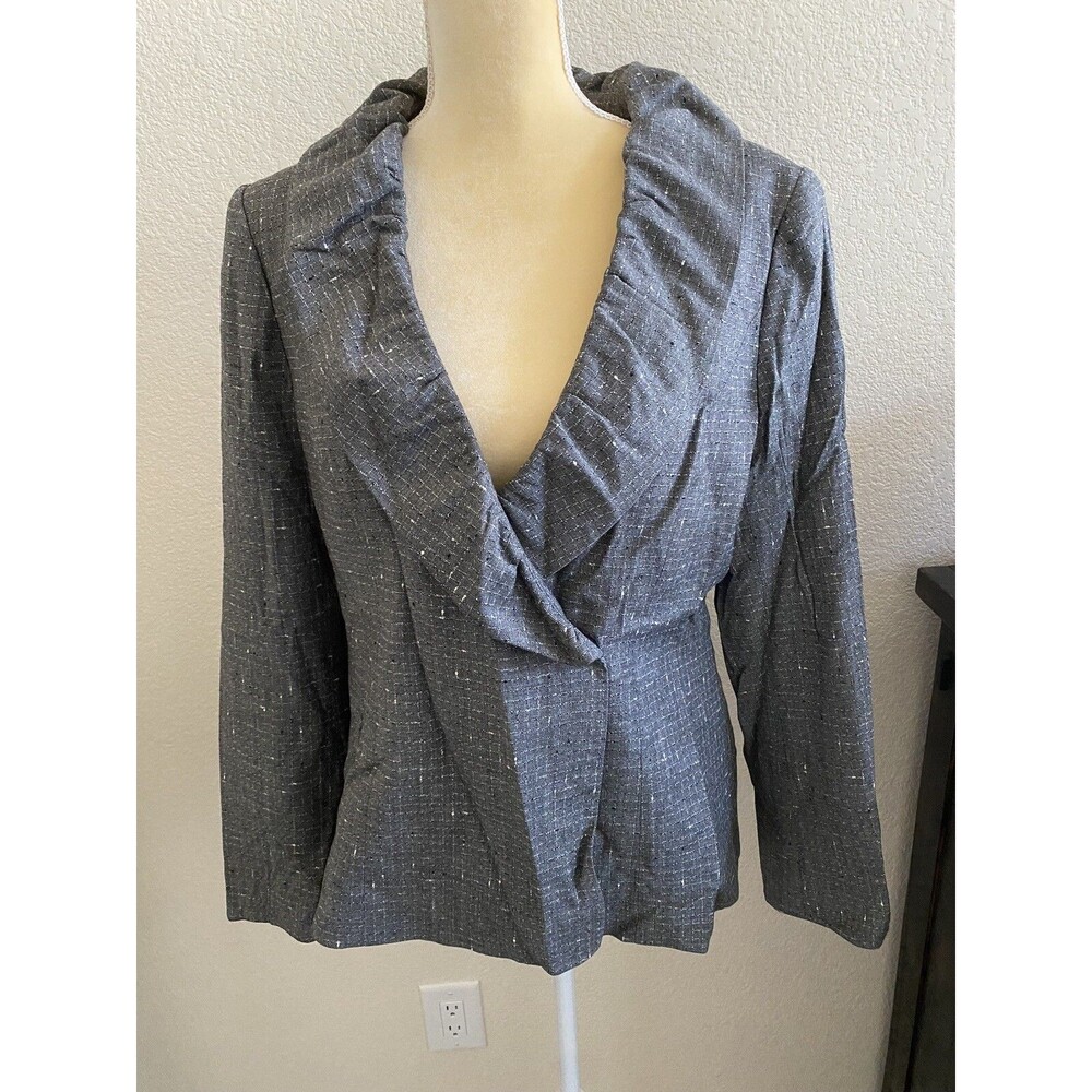 Classiques Entier Gray/white blazer work jacket ruffled collar SZ 14
